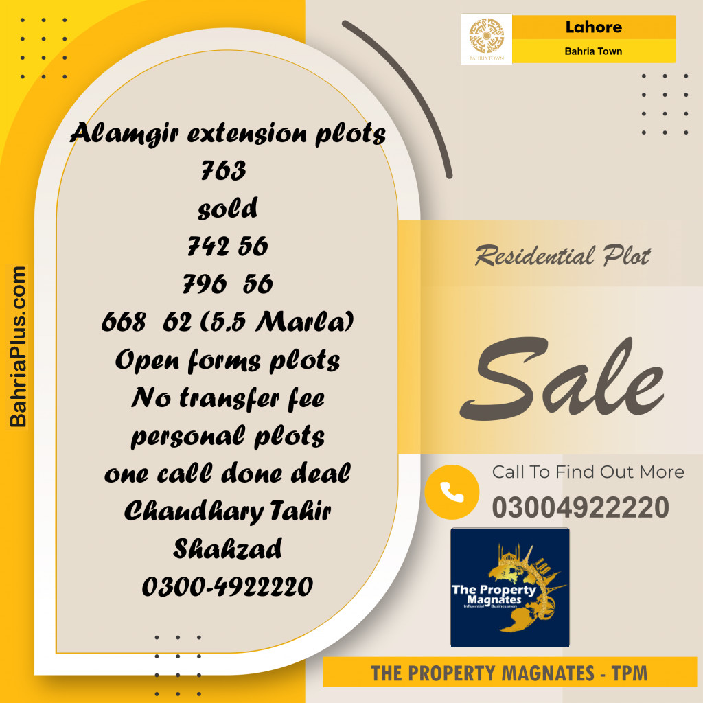 Residential Plot for Sale in Sector F - Alamgir Block -  Bahria Town, Lahore - (BP-156399)