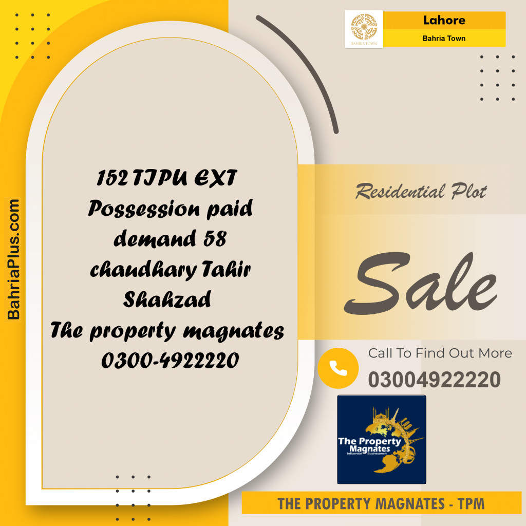 Residential Plot for Sale in Sector F - Tipu Sultan Ext. -  Bahria Town, Lahore - (BP-156401)