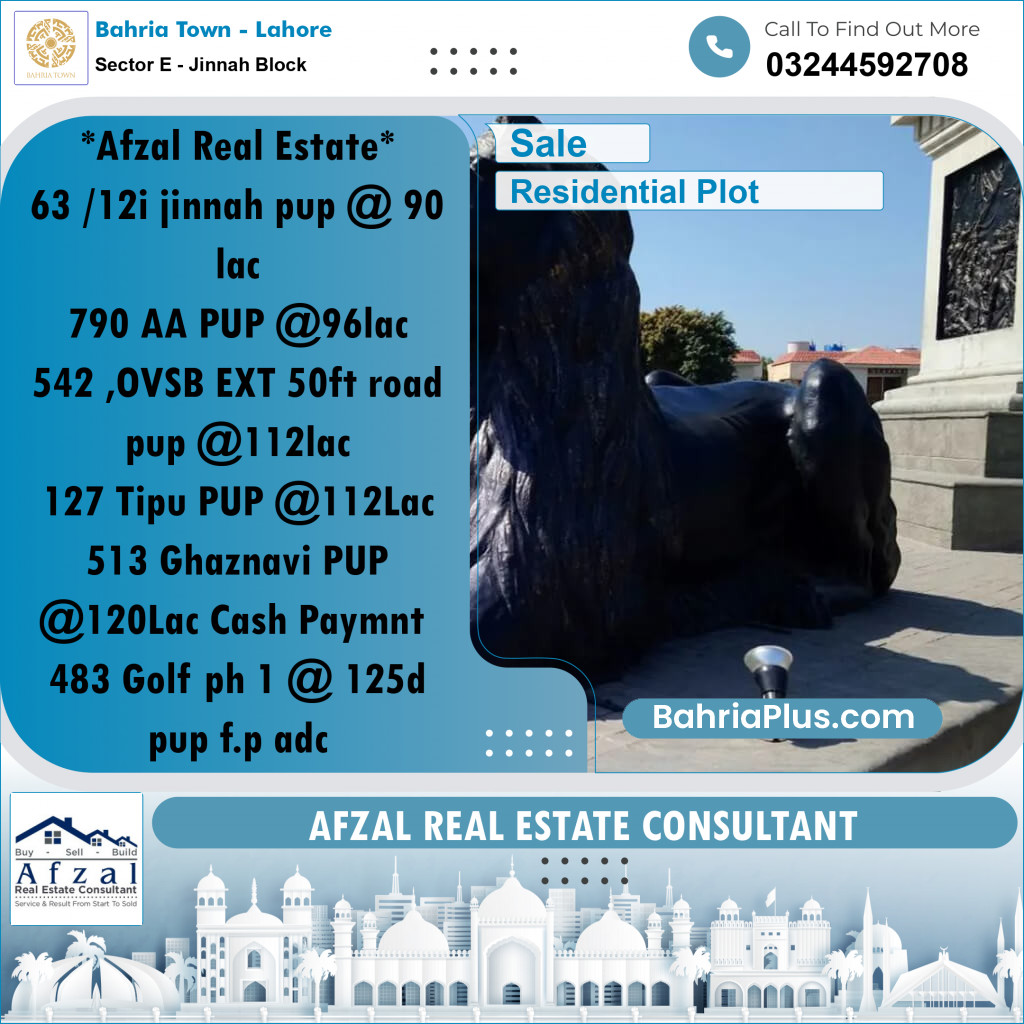 Residential Plot for Sale in Sector E - Jinnah Block -  Bahria Town, Lahore - (BP-156475)