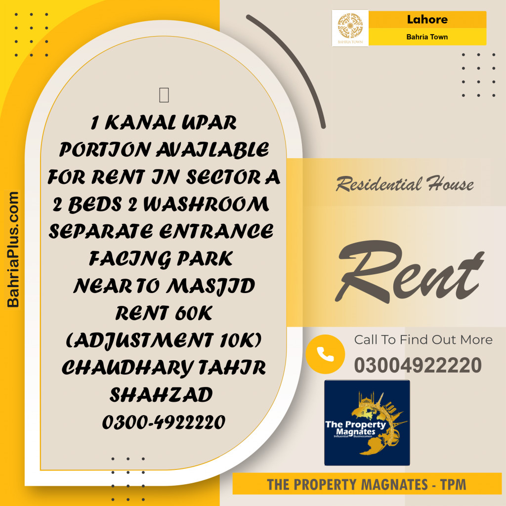 Residential House for Rent in Bahria Town, Lahore - (BP-156486)