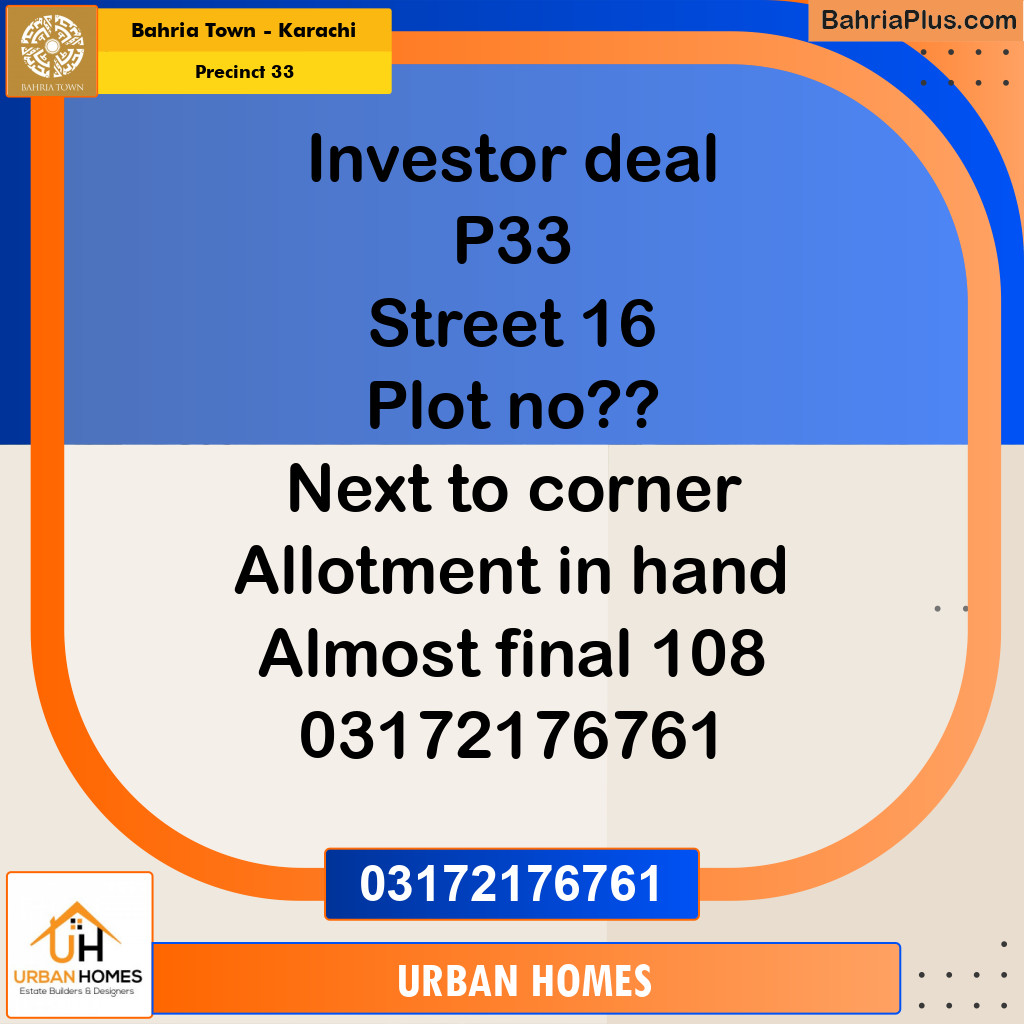 Residential Plot for Sale in Precinct 33 -  Bahria Town, Karachi - (BP-156516)