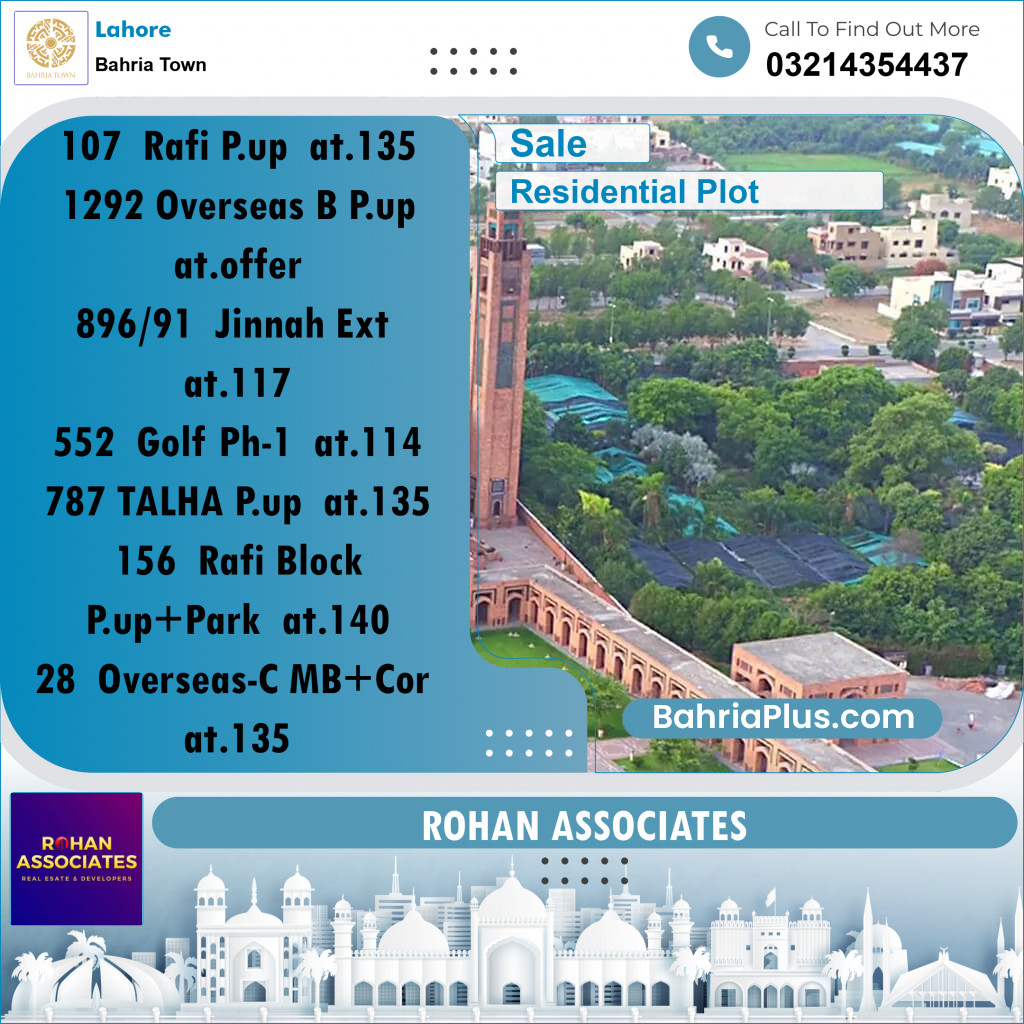 Residential Plot for Sale in Sector E - Rafi Block -  Bahria Town, Lahore - (BP-156520)