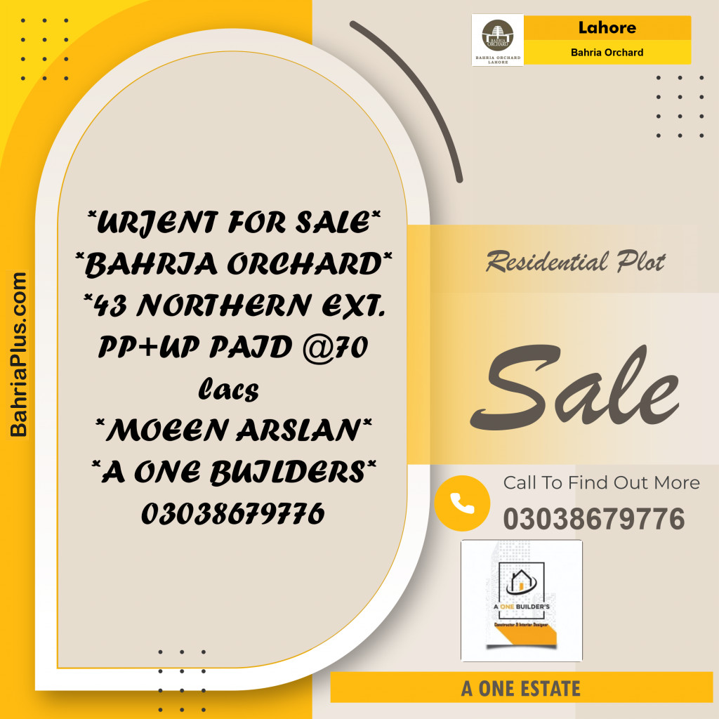 Residential Plot for Sale in Phase 1 - Northern District Ext. -  Bahria Orchard, Lahore - (BP-156536)