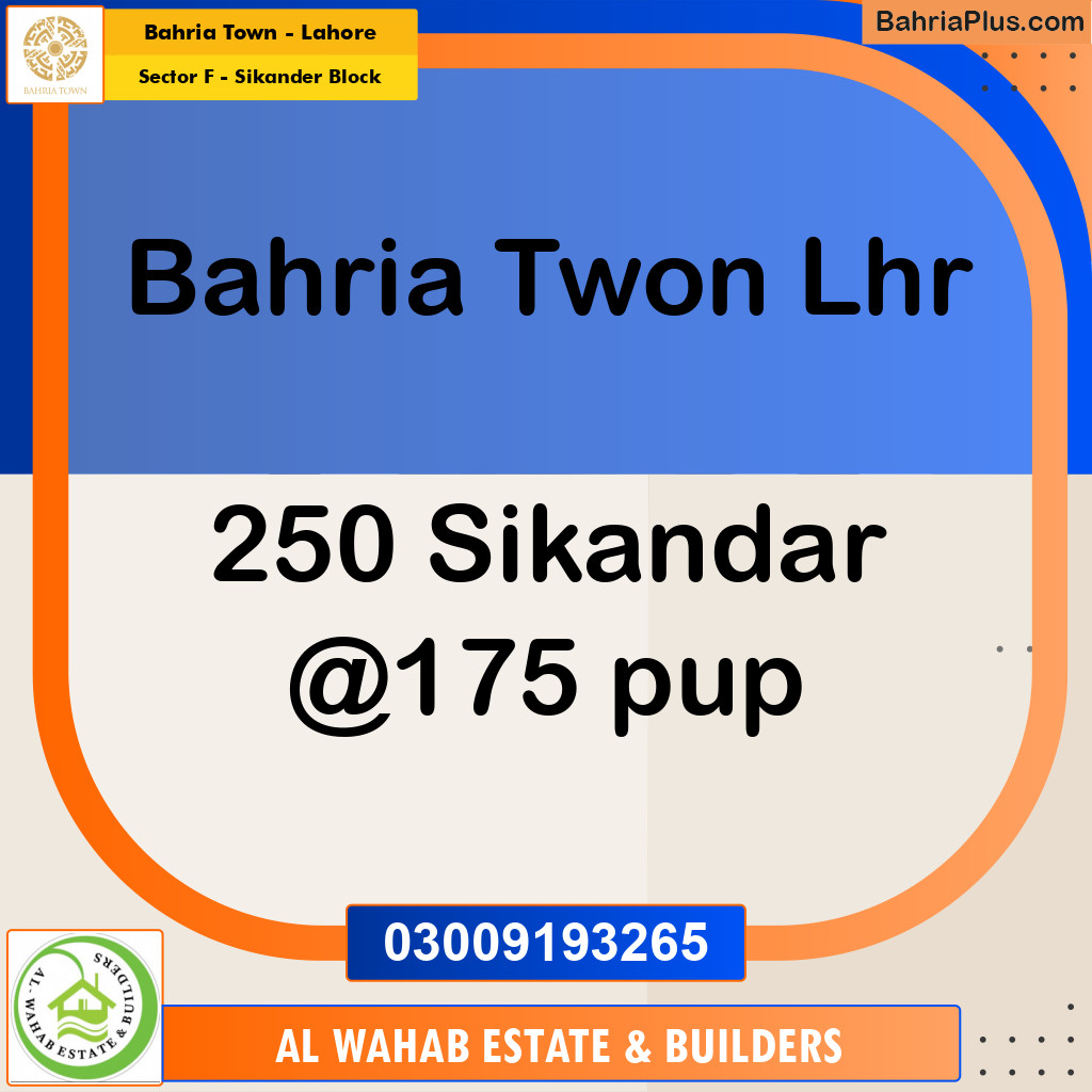 Residential Plot for Sale in Sector F - Sikander Block -  Bahria Town, Lahore - (BP-156543)