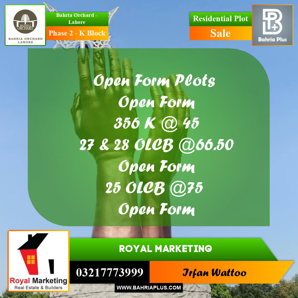 Residential Plot for Sale in Phase 2 - K Block -  Bahria Orchard, Lahore - (BP-156545)