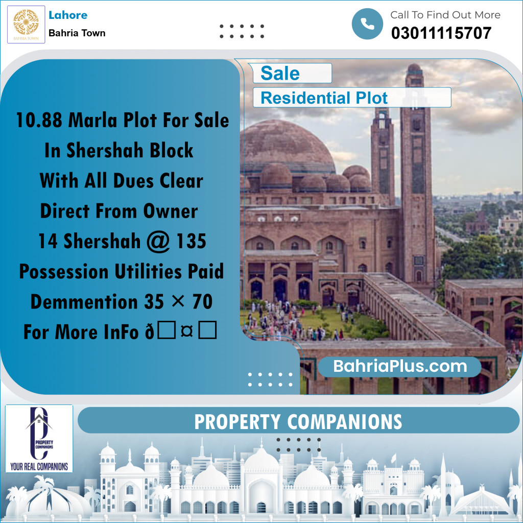 Residential Plot for Sale in Sector F - Shershah Block - Bahria Town, Lahore - (BP-156555)