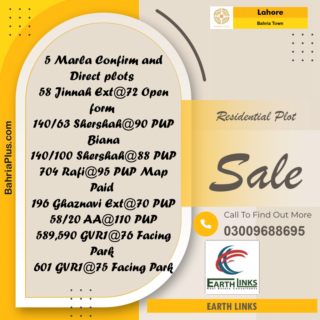 Residential Plot for Sale in Bahria Town, Lahore - (BP-156559)