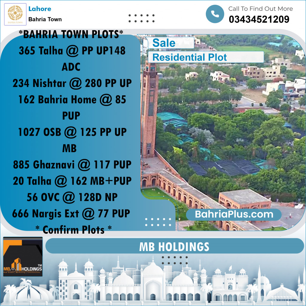 Residential Plot for Sale in Sector F - Talha Block -  Bahria Town, Lahore - (BP-156560)