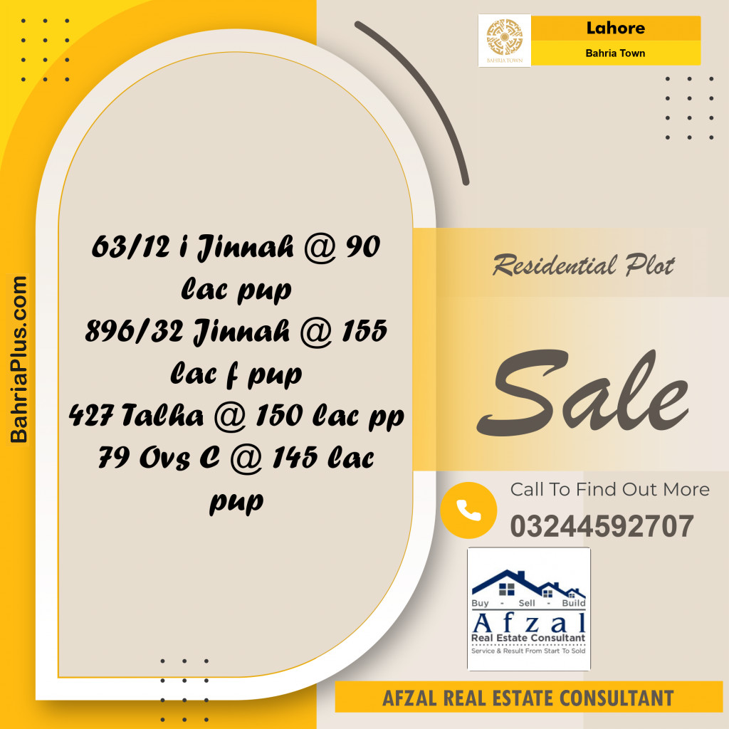 Residential Plot for Sale in Bahria Town, Lahore - (BP-156562)