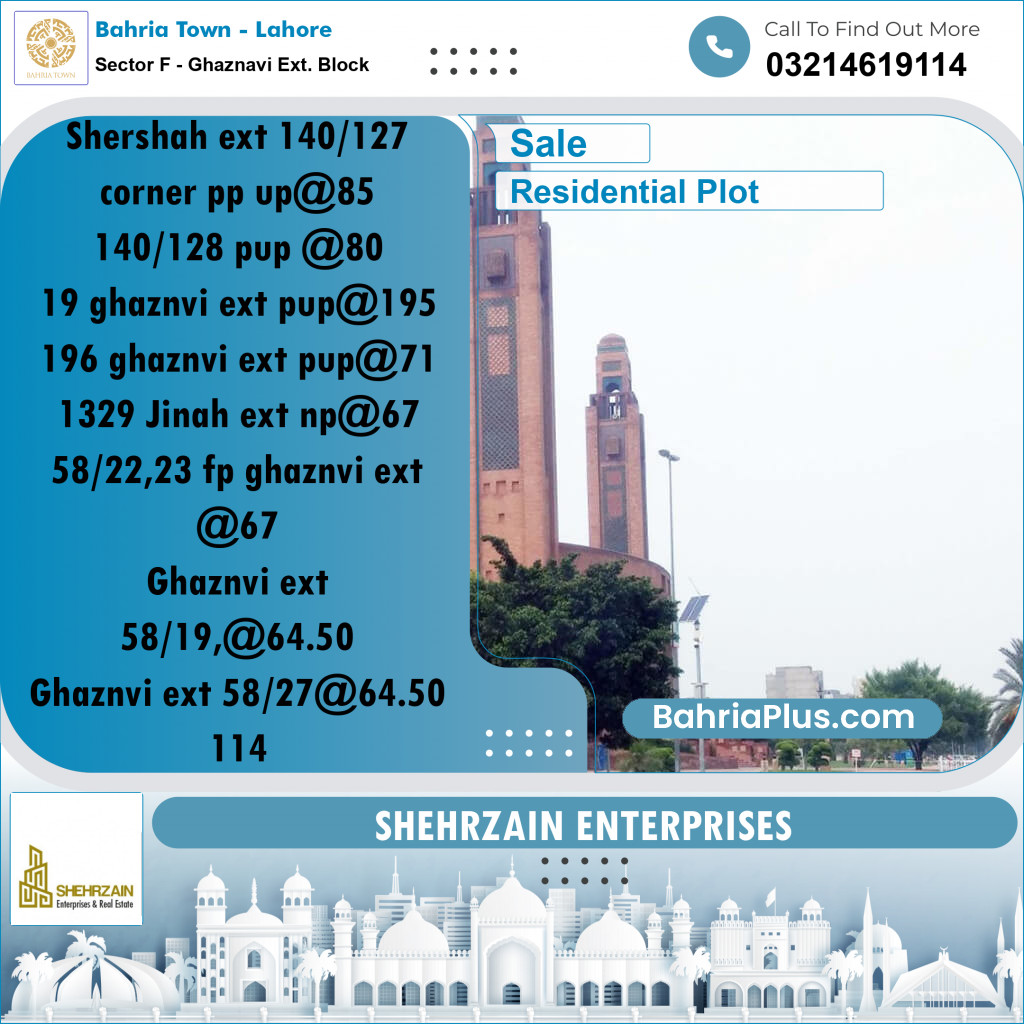 Residential Plot for Sale in Sector F - Ghaznavi Ext. Block -  Bahria Town, Lahore - (BP-156573)