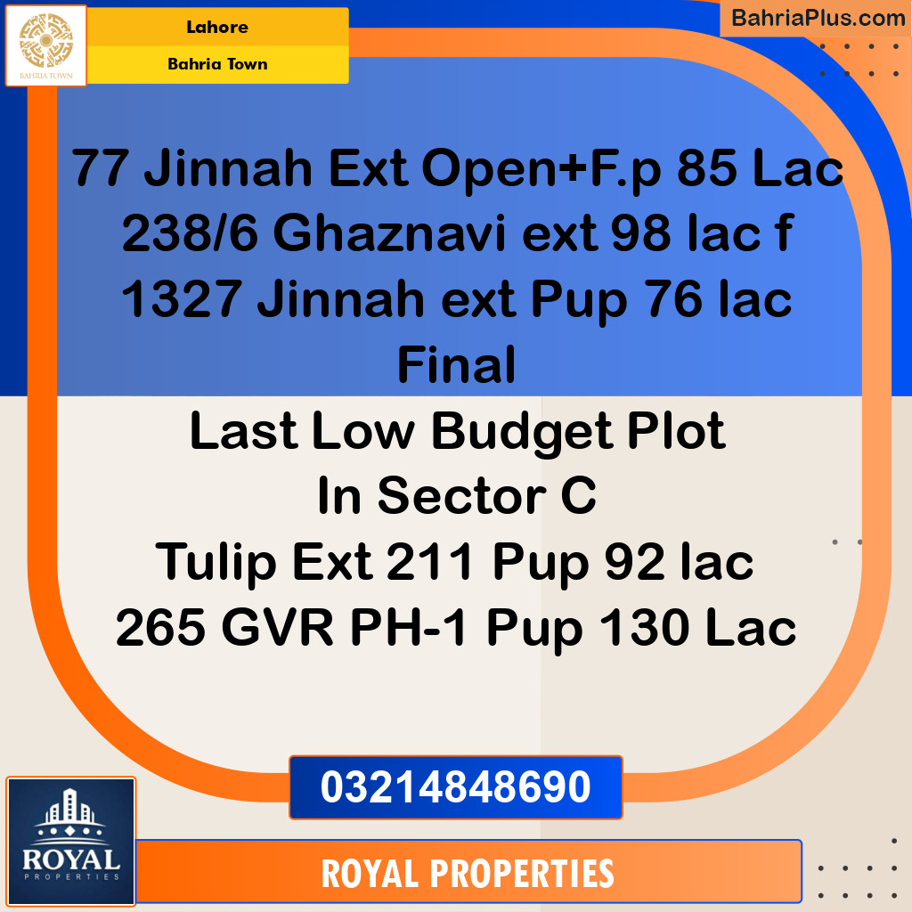 Residential Plot for Sale in Sector E - Jinnah Ext. Block - Bahria Town, Lahore - (BP-156574)