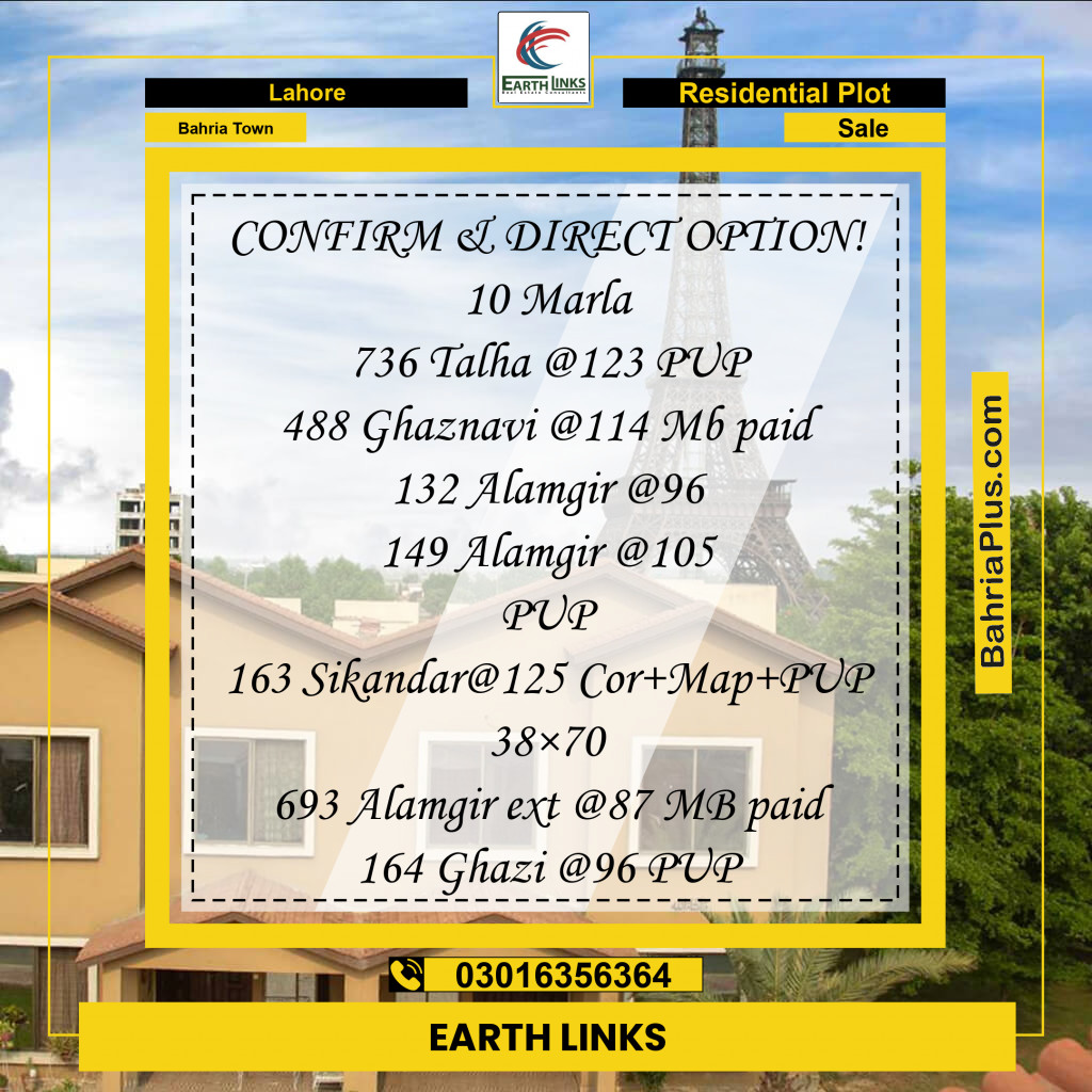 Residential Plot for Sale in Sector F - Talha Block -  Bahria Town, Lahore - (BP-156609)