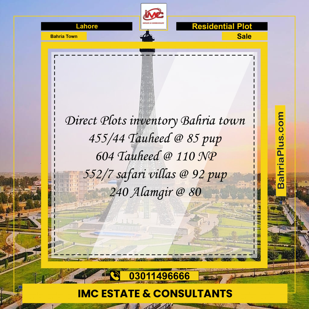 Residential Plot for Sale in Sector F - Tauheed Block -  Bahria Town, Lahore - (BP-156642)