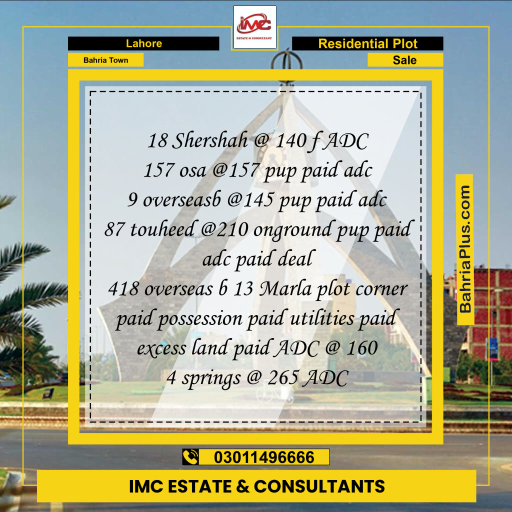 Residential Plot for Sale in Sector F - Tauheed Block -  Bahria Town, Lahore - (BP-156644)