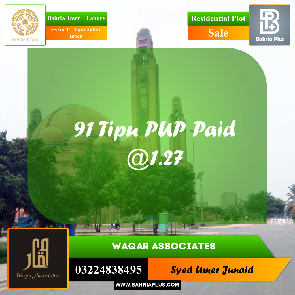 Residential Plot for Sale in Sector F - Tipu Sultan Block -  Bahria Town, Lahore - (BP-156661)