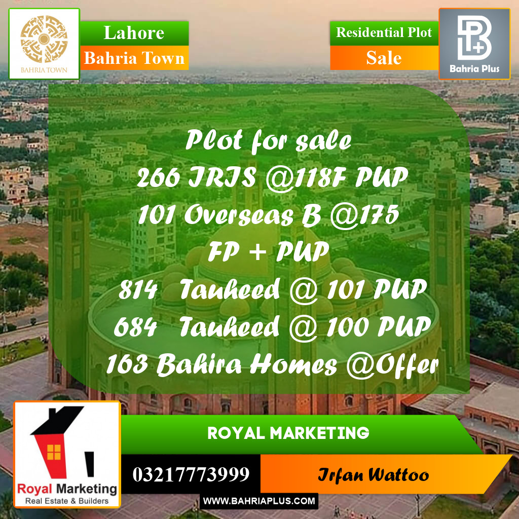 Residential Plot for Sale in Bahria Town, Lahore - (BP-156669)