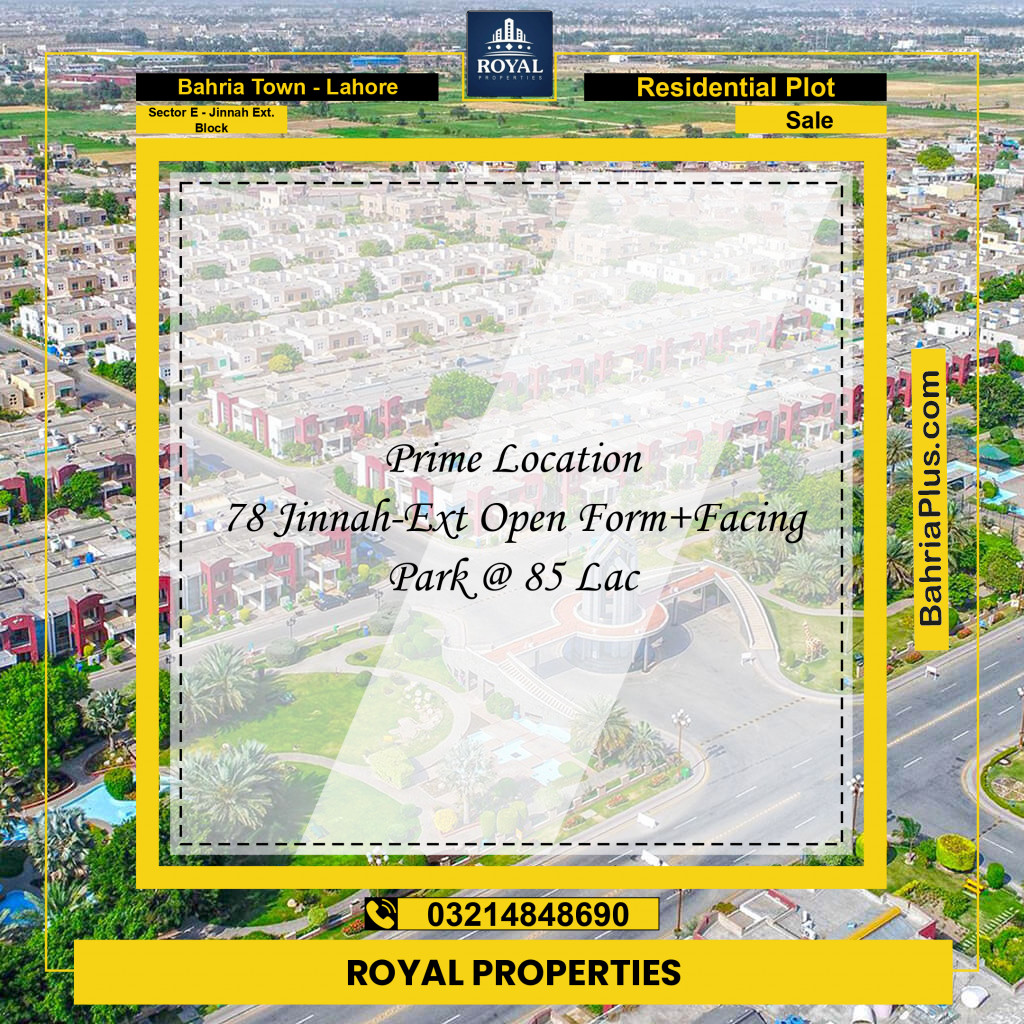 Residential Plot for Sale in Sector E - Jinnah Ext. Block - Bahria Town, Lahore - (BP-156677)