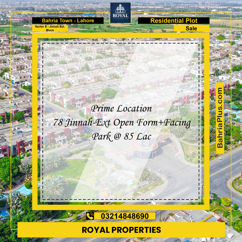 Residential Plot for Sale in Sector E - Jinnah Ext. Block -  Bahria Town, Lahore - (BP-156677)