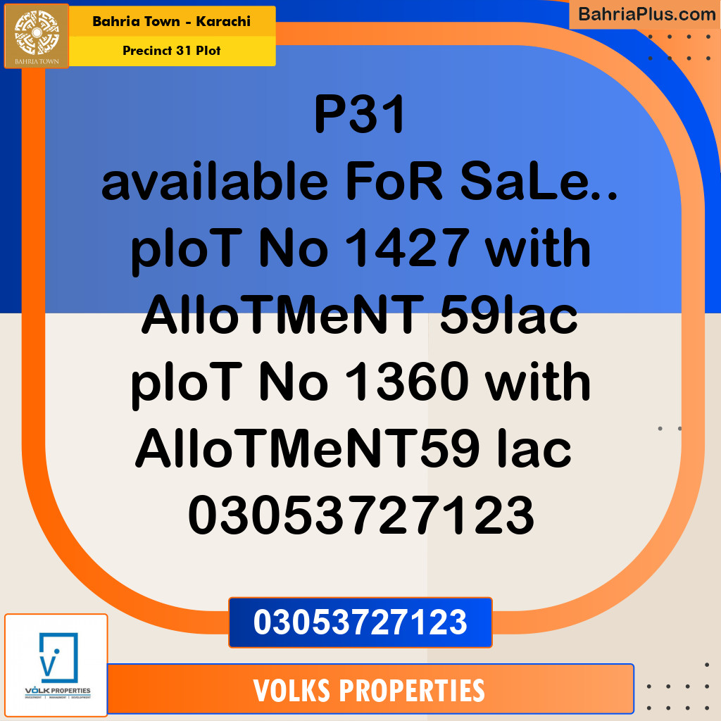 Residential Plot for Sale in Precinct 31 Plot -  Bahria Town, Karachi - (BP-156714)
