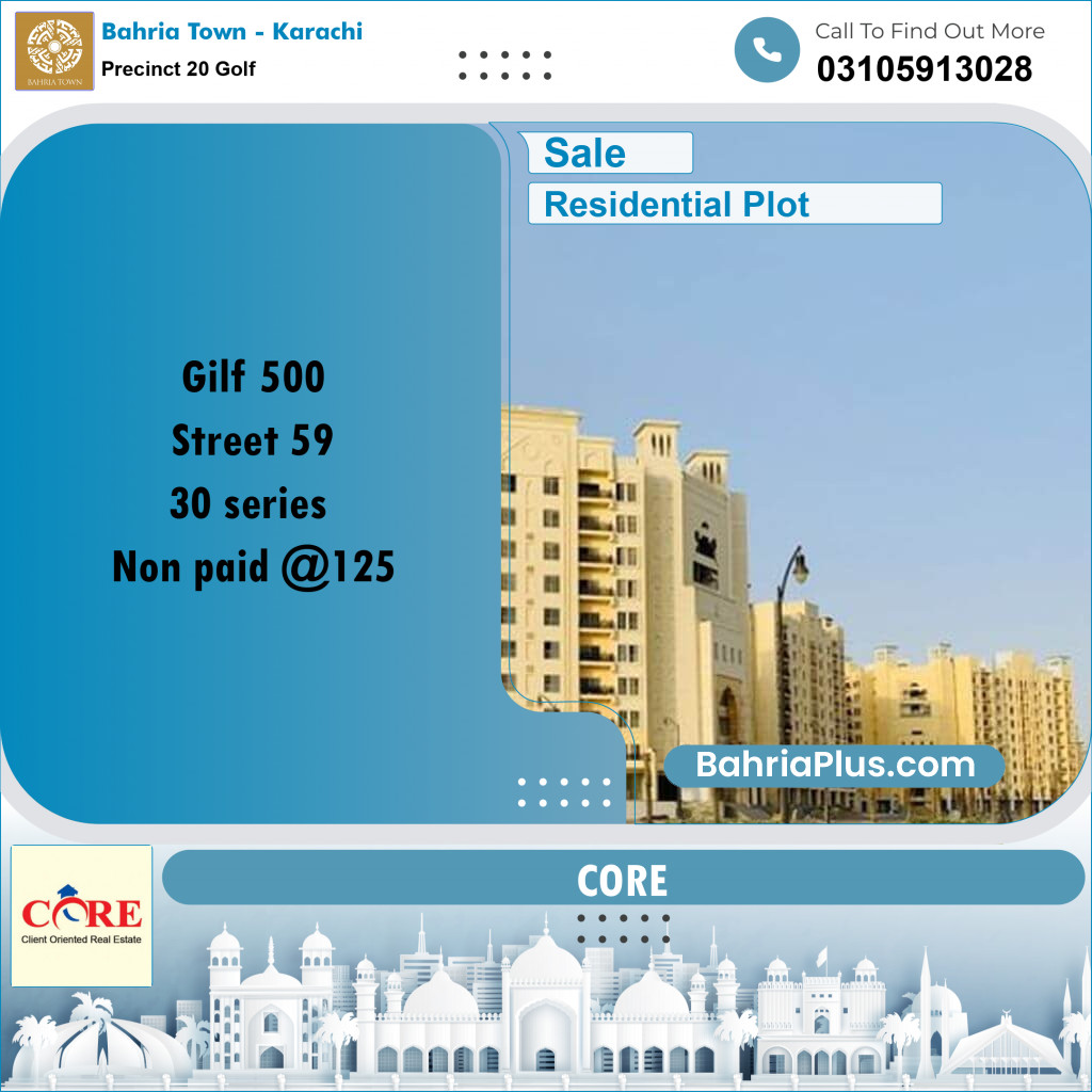 500 Sq. Yards Residential Plot for Sale in Precinct 20 Golf - Bahria Town, Karachi - (BP-156759)