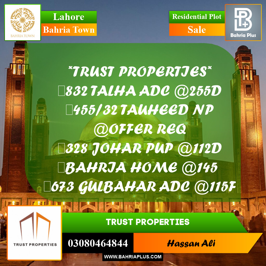 Residential Plot for Sale in Sector F - Talha Block -  Bahria Town, Lahore - (BP-156817)