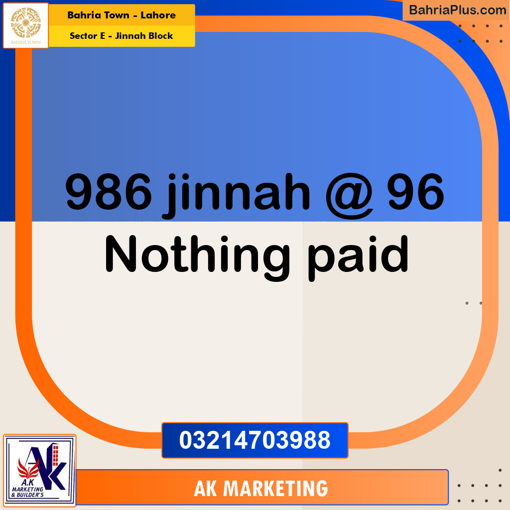 Residential Plot for Sale in Sector E - Jinnah Block -  Bahria Town, Lahore - (BP-156843)