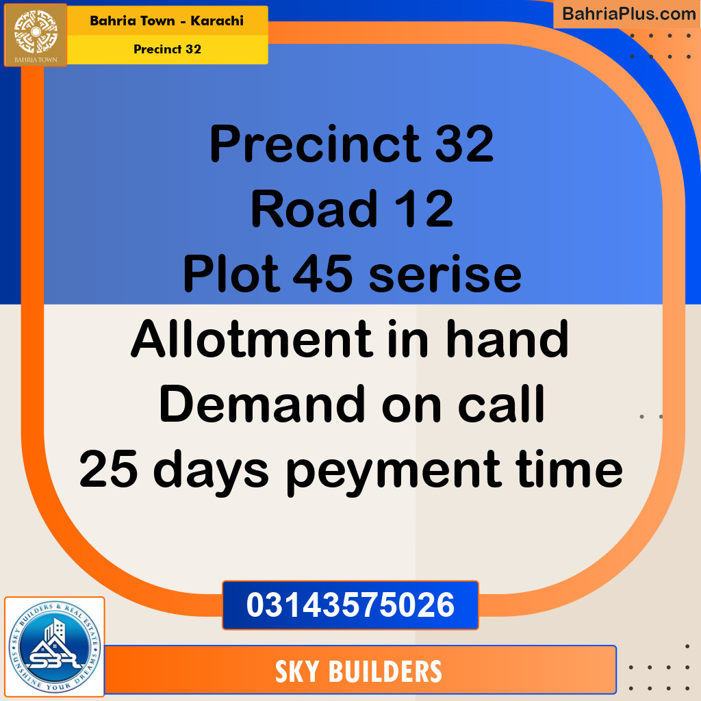 250 Sq. Yards Residential Plot for Sale in Precinct 32 -  Bahria Town, Karachi - (BP-156844)