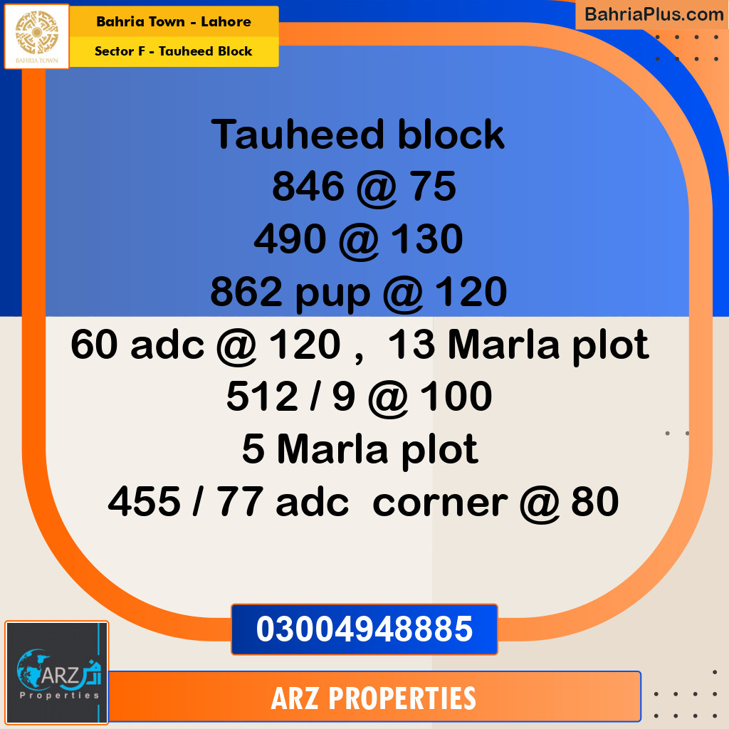 Residential Plot for Sale in Sector F - Tauheed Block -  Bahria Town, Lahore - (BP-156862)