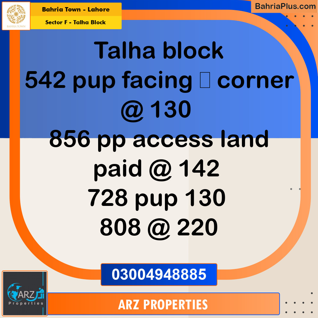 Residential Plot for Sale in Sector F - Talha Block - Bahria Town, Lahore - (BP-156880)