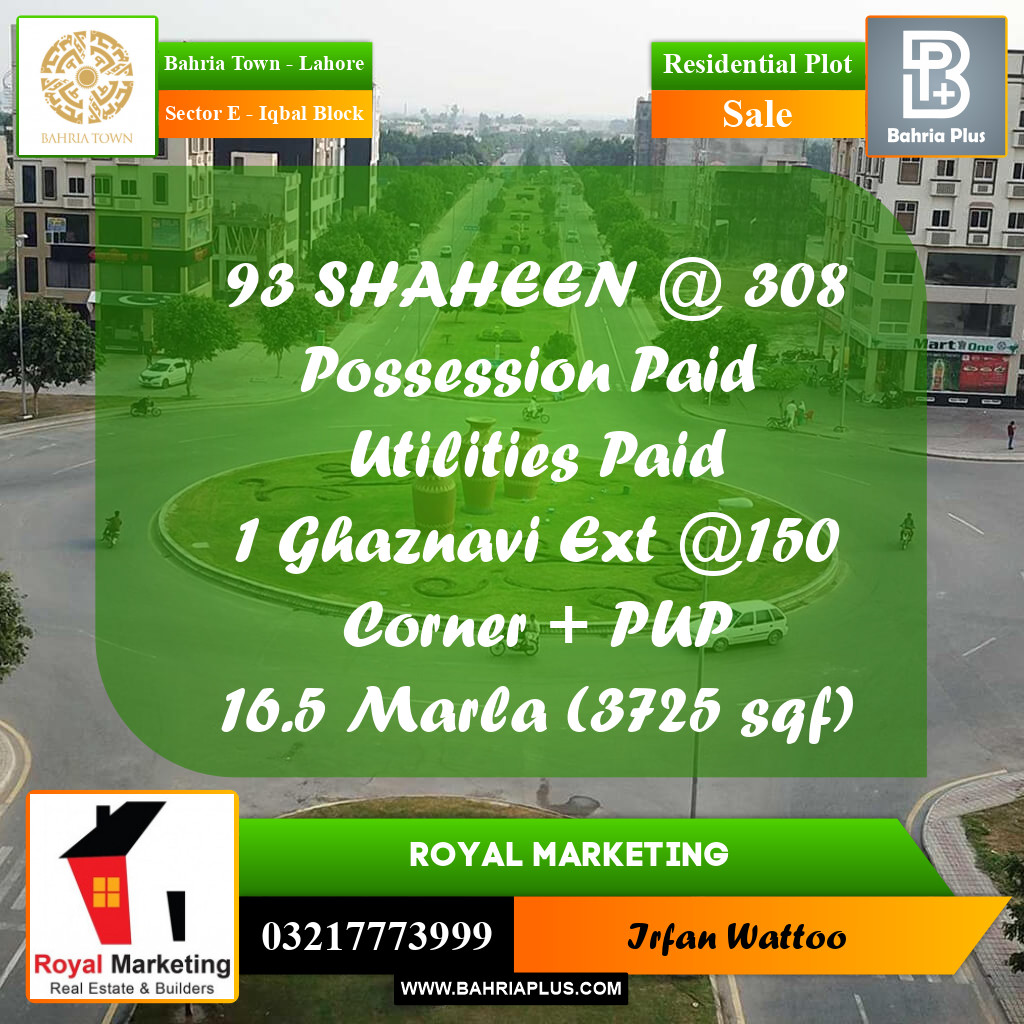 Residential Plot for Sale in Sector E - Iqbal Block -  Bahria Town, Lahore - (BP-156882)