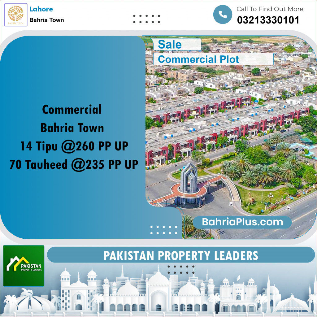 Commercial Plot for Sale in Sector F - Tipu Sultan Block -  Bahria Town, Lahore - (BP-156953)