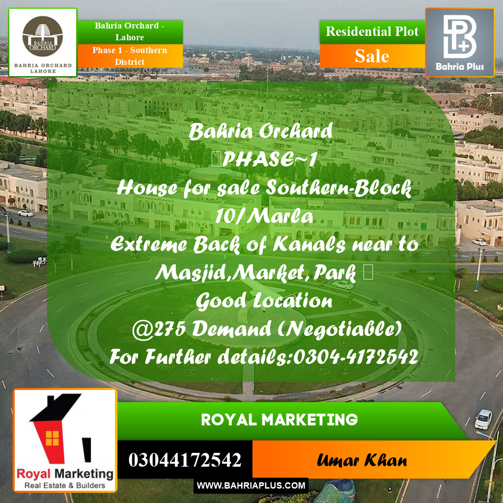 Residential Plot for Sale in Phase 1 - Southern District - Bahria Orchard, Lahore - (BP-156956)