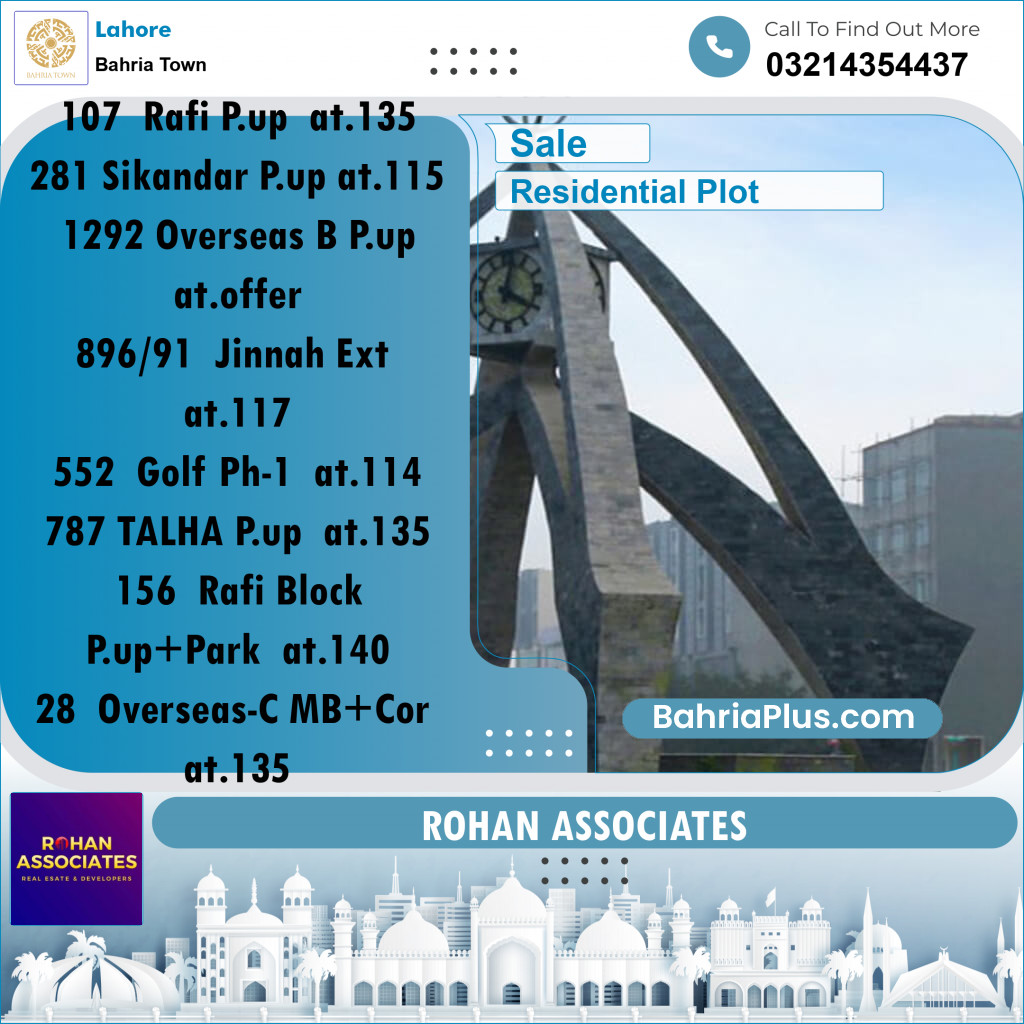 Residential Plot for Sale in Sector E - Rafi Block -  Bahria Town, Lahore - (BP-156993)