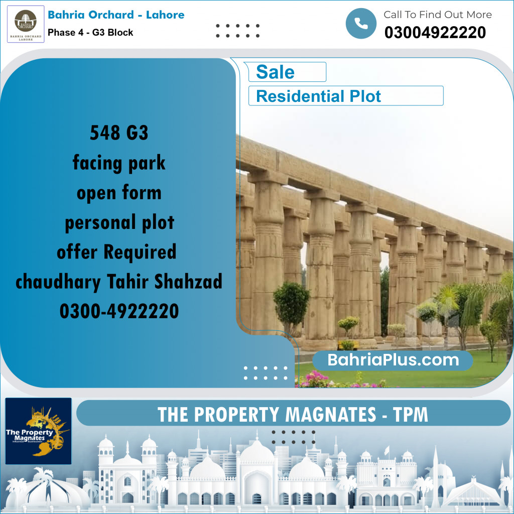 Residential Plot for Sale in Phase 4 - G3 Block -  Bahria Orchard, Lahore - (BP-157040)