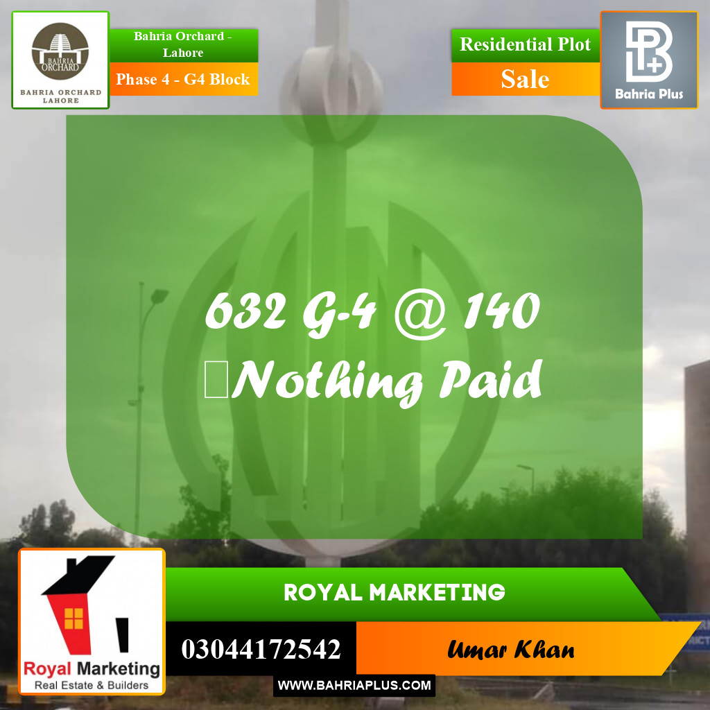 Residential Plot for Sale in Phase 4 - G4 Block -  Bahria Orchard, Lahore - (BP-157055)