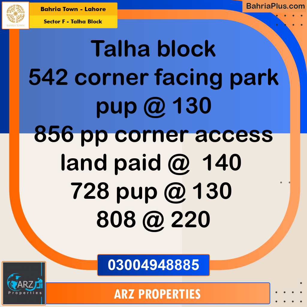 Residential Plot for Sale in Sector F - Talha Block -  Bahria Town, Lahore - (BP-157081)