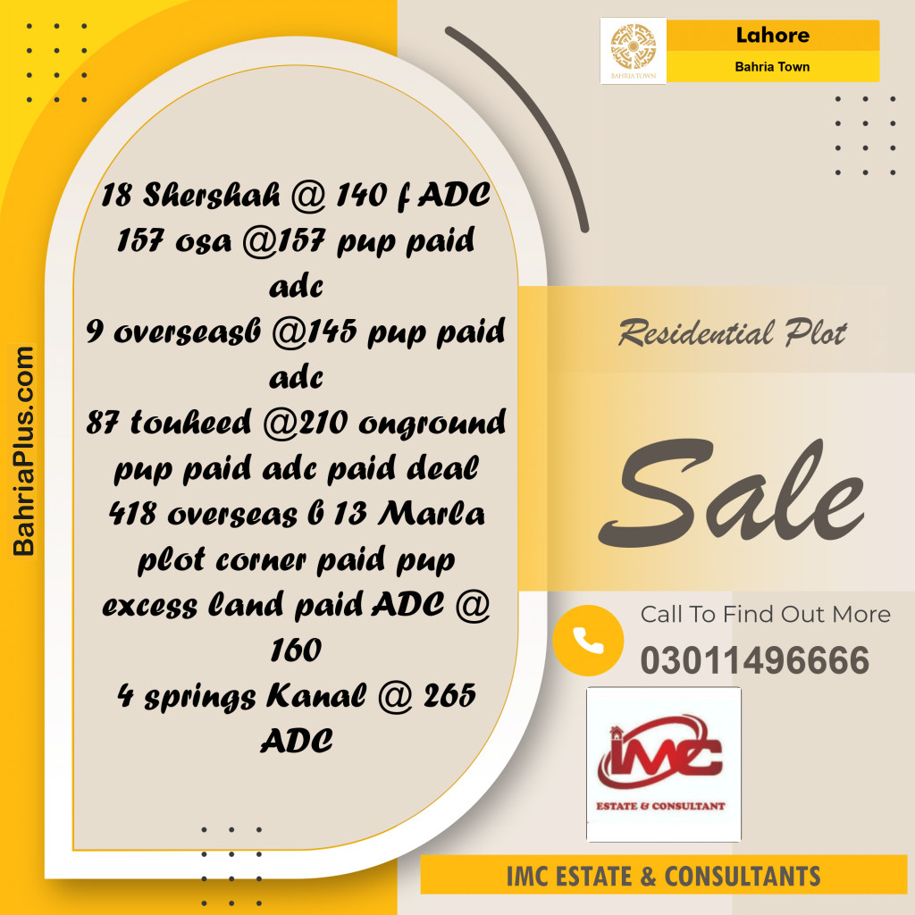 Residential Plot for Sale in Overseas A -  Bahria Town, Lahore - (BP-157082)