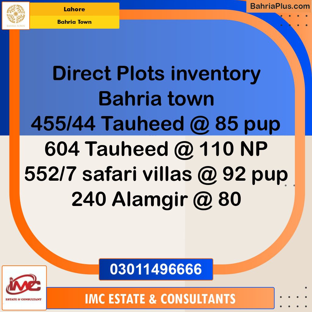 Residential Plot for Sale in Sector F - Tauheed Block -  Bahria Town, Lahore - (BP-157083)