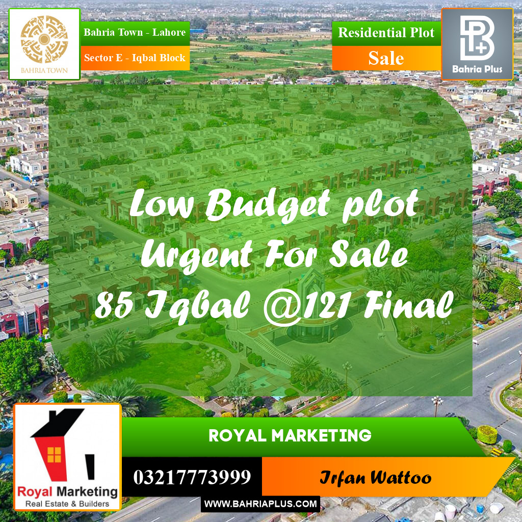 Residential Plot for Sale in Sector E - Iqbal Block -  Bahria Town, Lahore - (BP-157095)