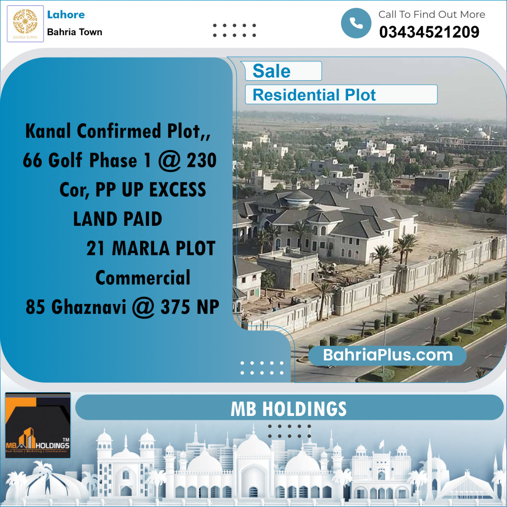Residential Plot for Sale in Golf Phase 1 -  Bahria Town, Lahore - (BP-157118)
