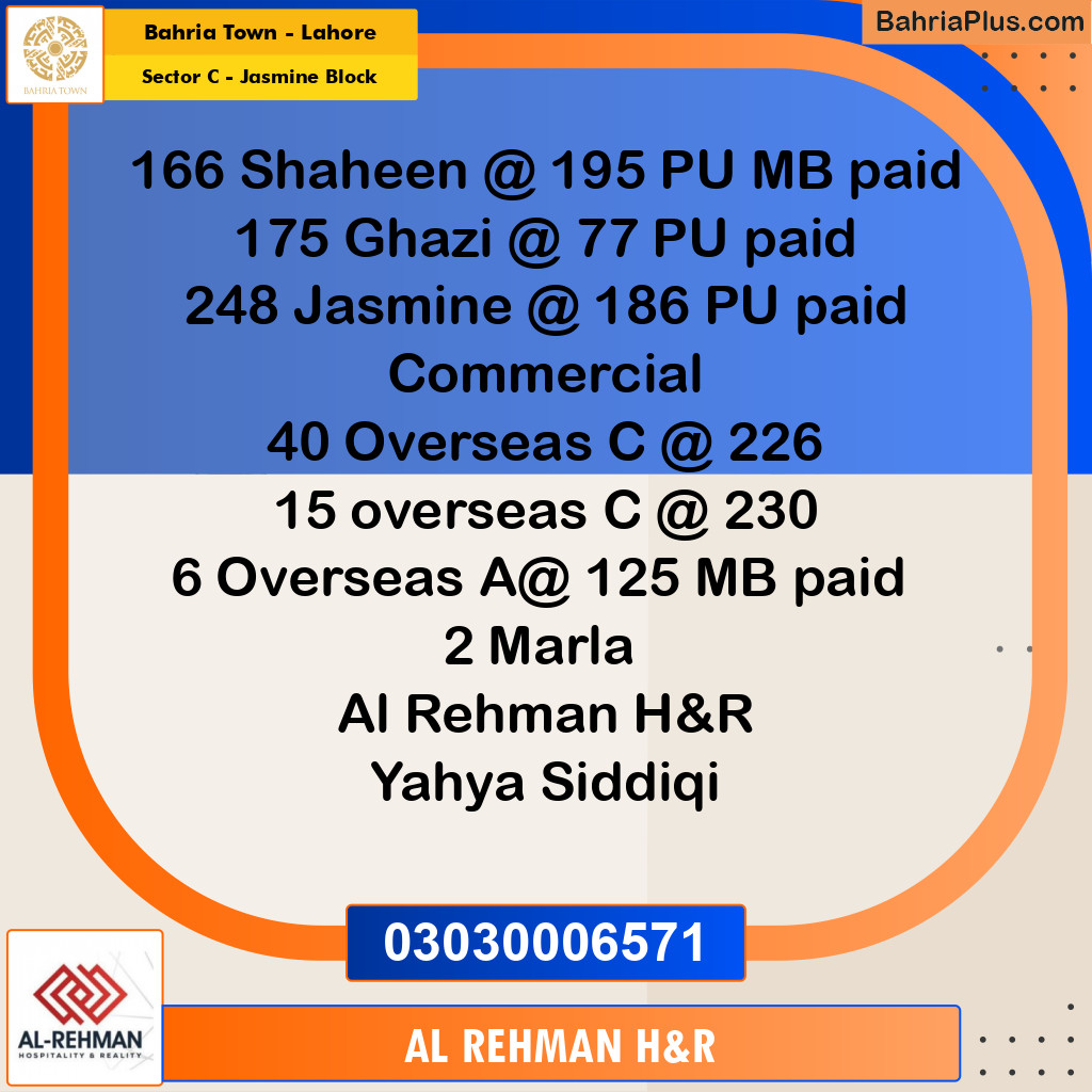 Residential Plot for Sale in Sector C - Jasmine Block -  Bahria Town, Lahore - (BP-157131)