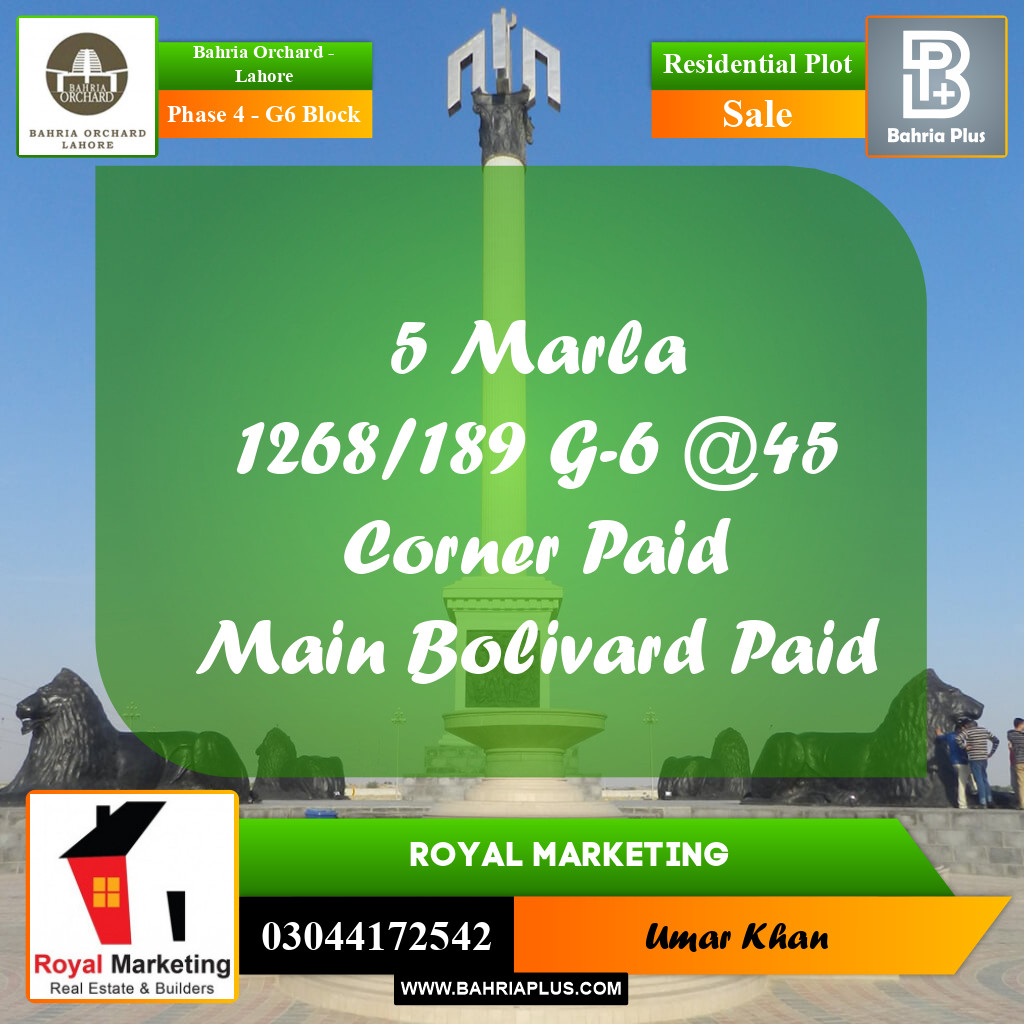 Residential Plot for Sale in Phase 4 - G6 Block -  Bahria Orchard, Lahore - (BP-157173)
