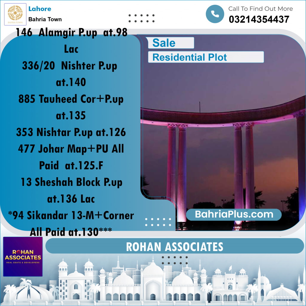Residential Plot for Sale in Sector F - Alamgir Block -  Bahria Town, Lahore - (BP-157198)