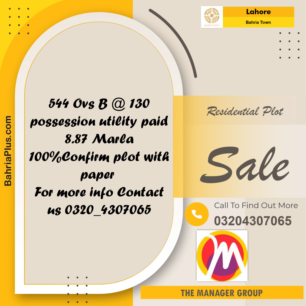 Residential Plot for Sale in Overseas B -  Bahria Town, Lahore - (BP-157277)