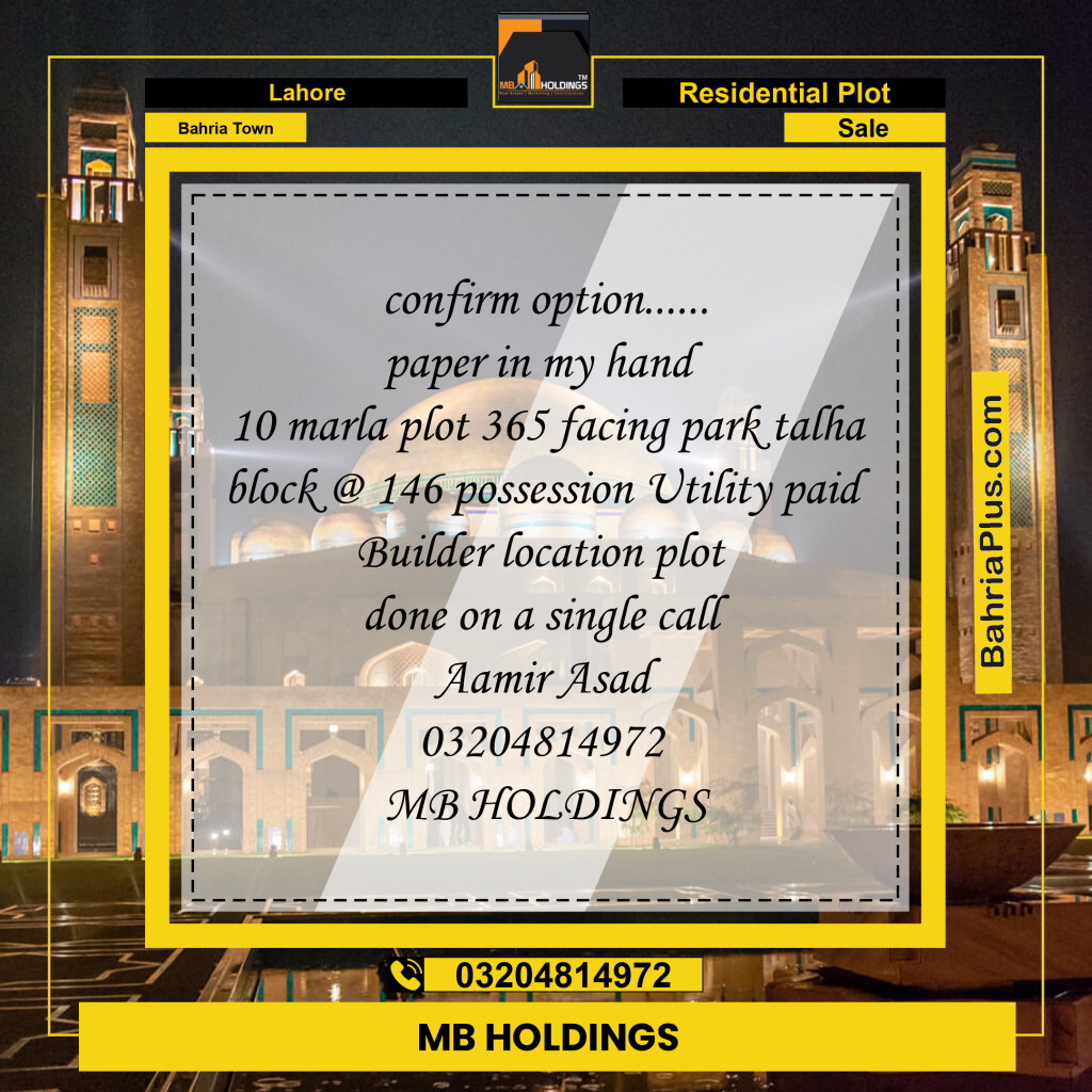 Residential Plot for Sale in Bahria Town, Lahore - (BP-157302)