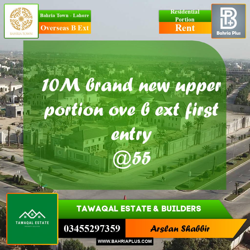 Residential Portion for Rent in Overseas B Ext -  Bahria Town, Lahore - (BP-157312)