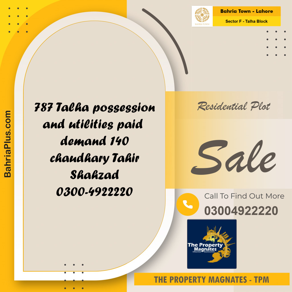 Residential Plot for Sale in Sector F - Talha Block -  Bahria Town, Lahore - (BP-157336)