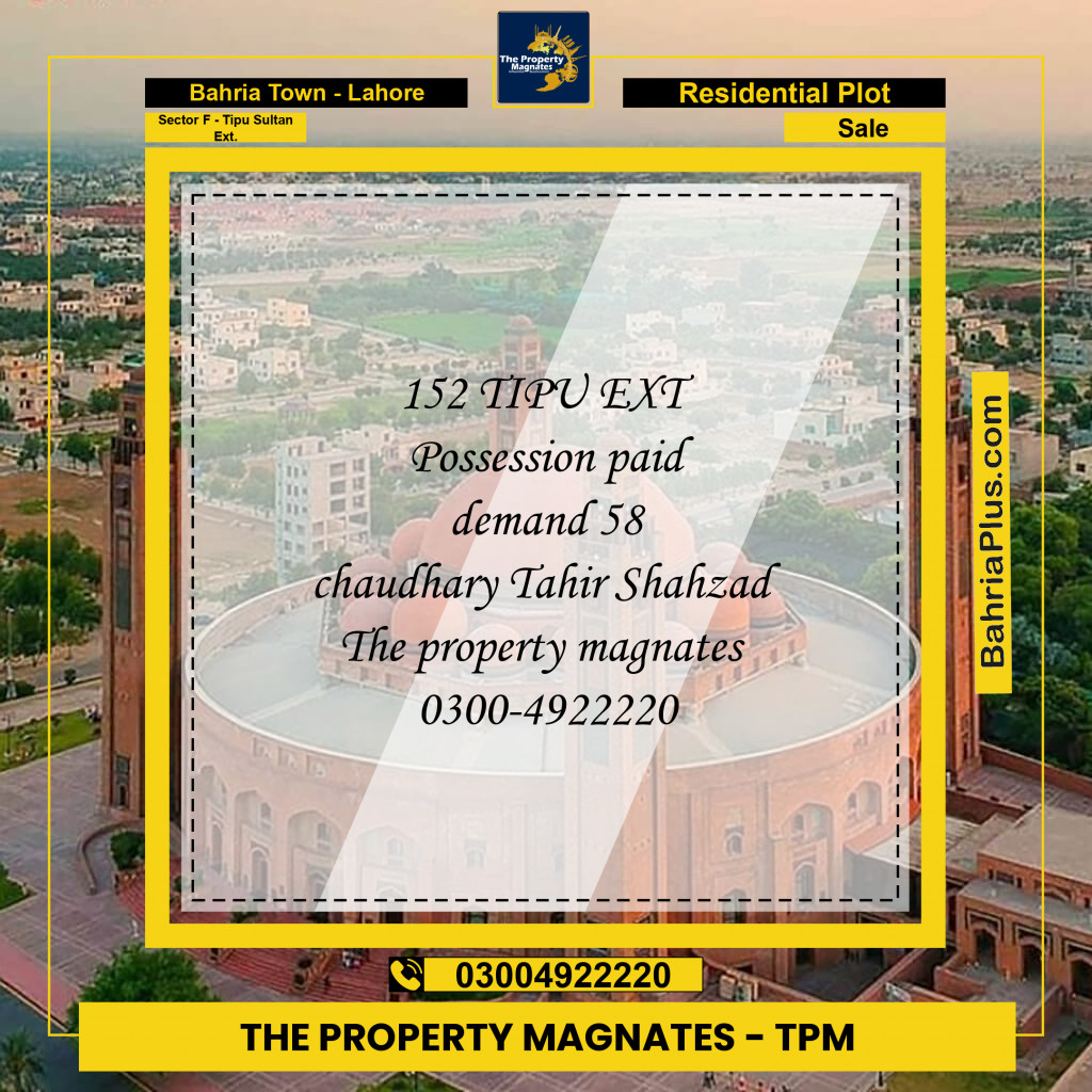 Residential Plot for Sale in Sector F - Tipu Sultan Ext. -  Bahria Town, Lahore - (BP-157356)
