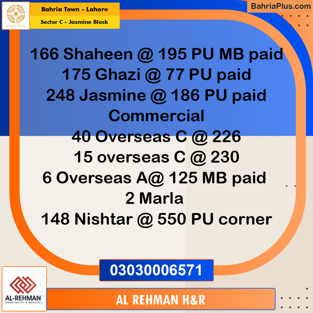 Residential Plot for Sale in Sector C - Jasmine Block -  Bahria Town, Lahore - (BP-157372)