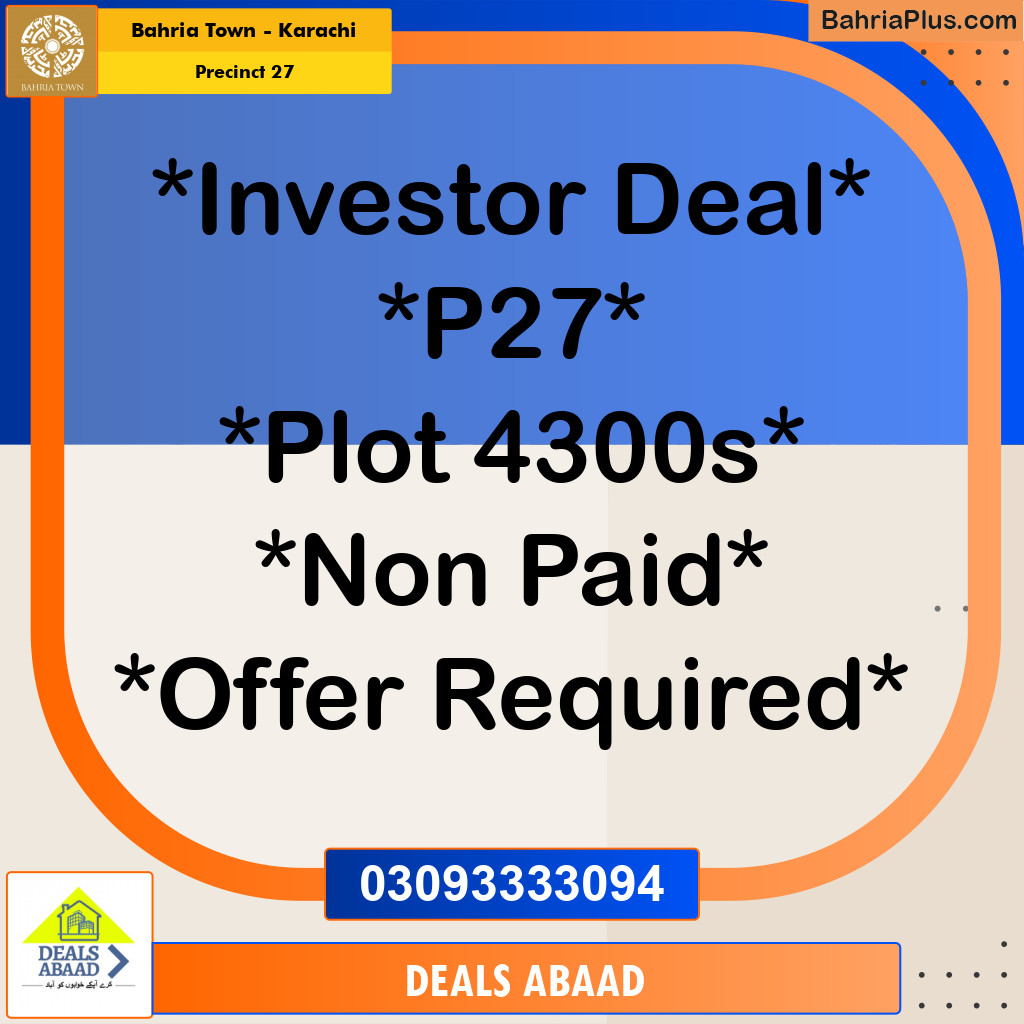 Residential Plot for Sale in Precinct 27 -  Bahria Town, Karachi - (BP-157395)